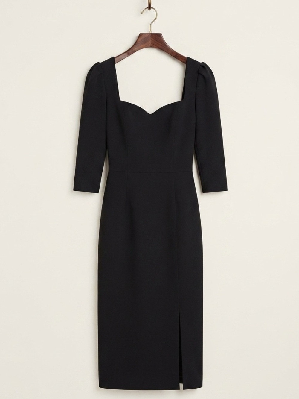 Black Sweetheart Midi Dress with Elbow Sleeves